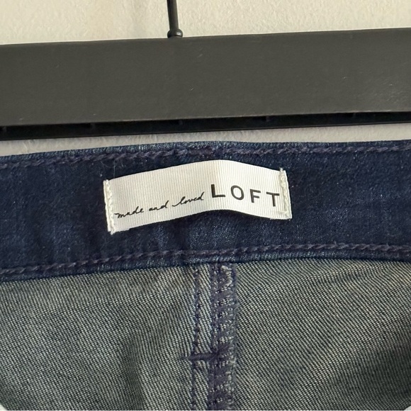 LOFT High Rise Slim Flare Pintucked Jeans Dark Blue TheKick Crop Jeans - Picture 4 of 12